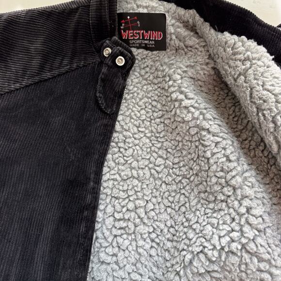 VTG 70s Westwind Corduroy Moto Jacket Mens sz M Black Sherpa Lined Indie - Picture 4 of 8